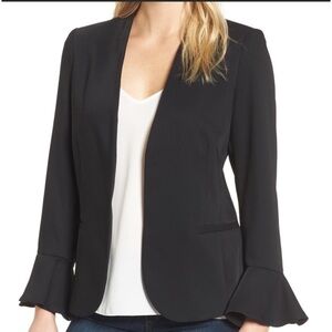 CHELSEA28 Rufflesleeve Fully Lined Open Front Crepe Blazer Layering Jacket EUC S